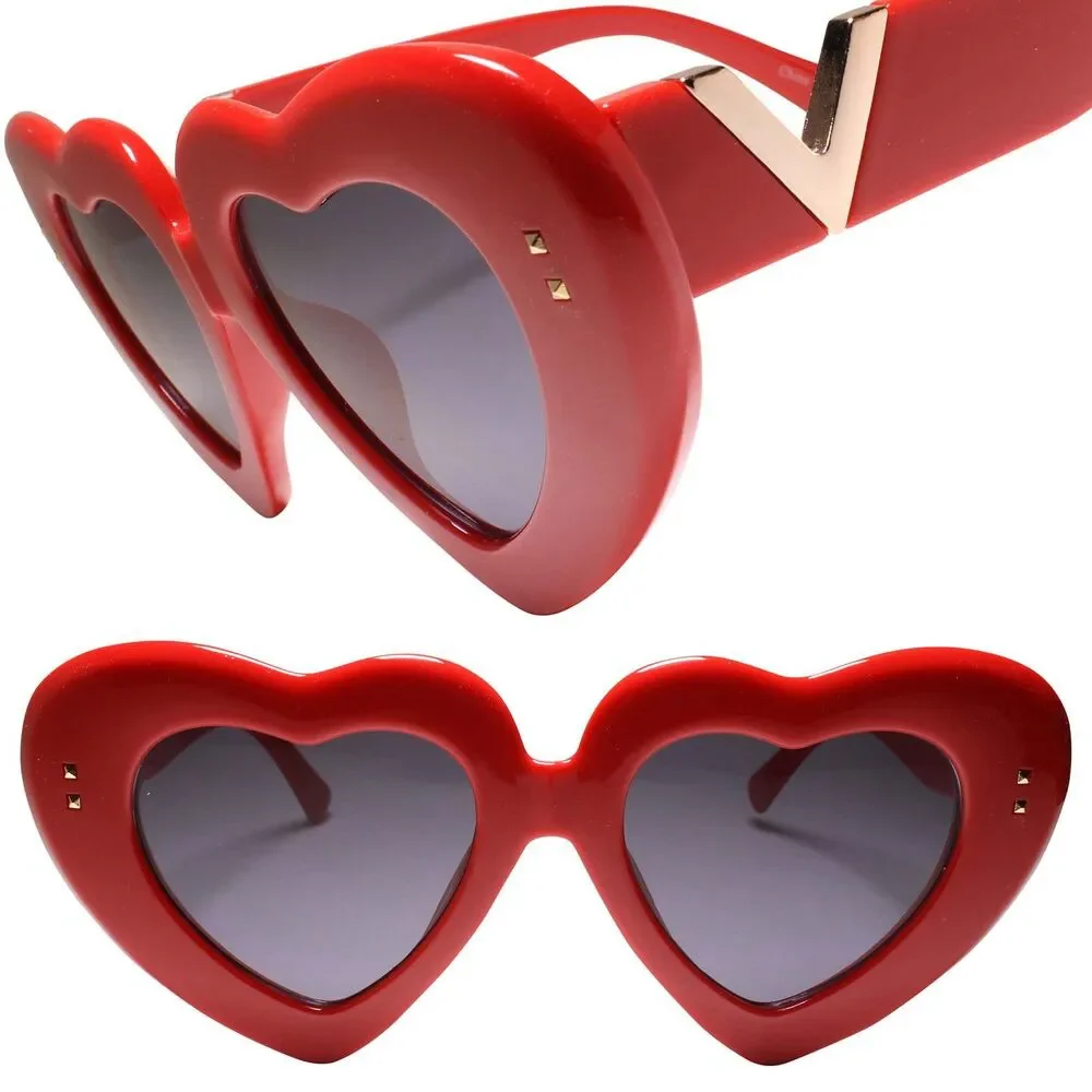 Chunky Love Eye-Catching Bold Heart-Shaped Sunglasses with Thick Red Frames
